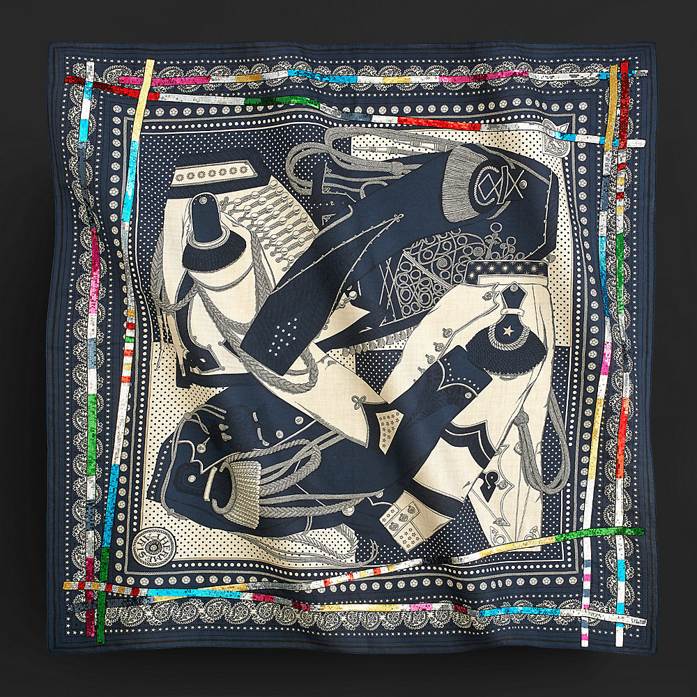 Embroidered Zouaves et Dragons Bandana shawl 140 | Hermès Australia